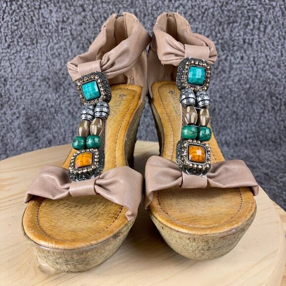 Patrizia Spring Step Wedge Heel Sandals Womens Size 10 Rhinestone Medallion Shoe - Picture 3 of 11